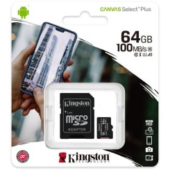 Kingston 64GB MicroSD Class 10 Canvas Select Plus Card With SD Adaptor - SDCS2/64GB