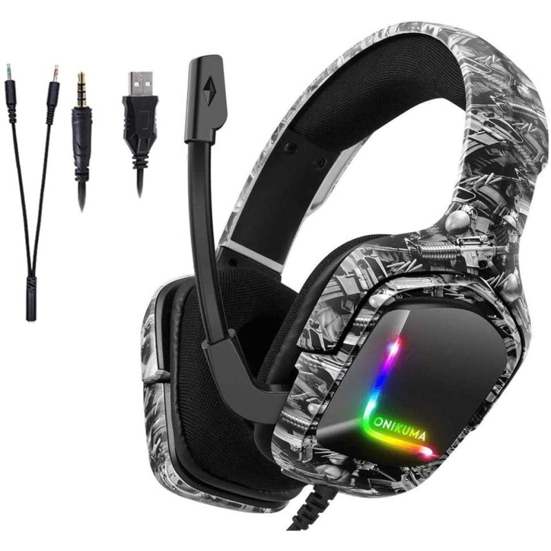 K20 RGB Light HighEnd Gaming Headset HD Surround Sound 3.5mm audio with Mic for PS4 Xbox One Switch